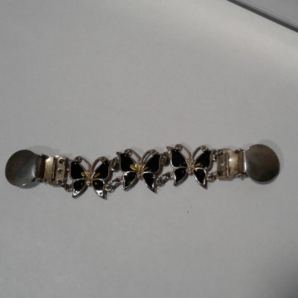 Blouse Guard   Silver Tone Clip- Black Enamel Butterfly